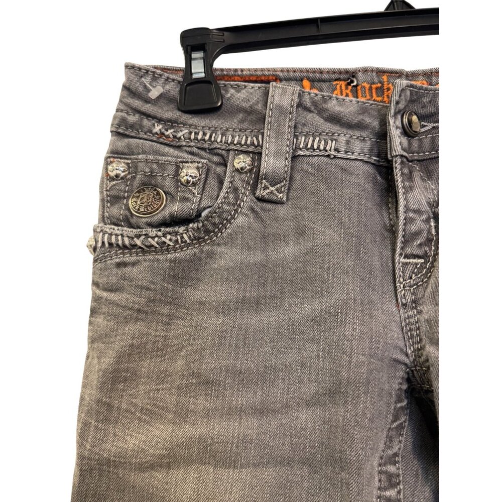 Rock Revival Celine Skinny Women’s Size 27 Gray Embellished Denim Jeans Made In - Picture 6 of 8